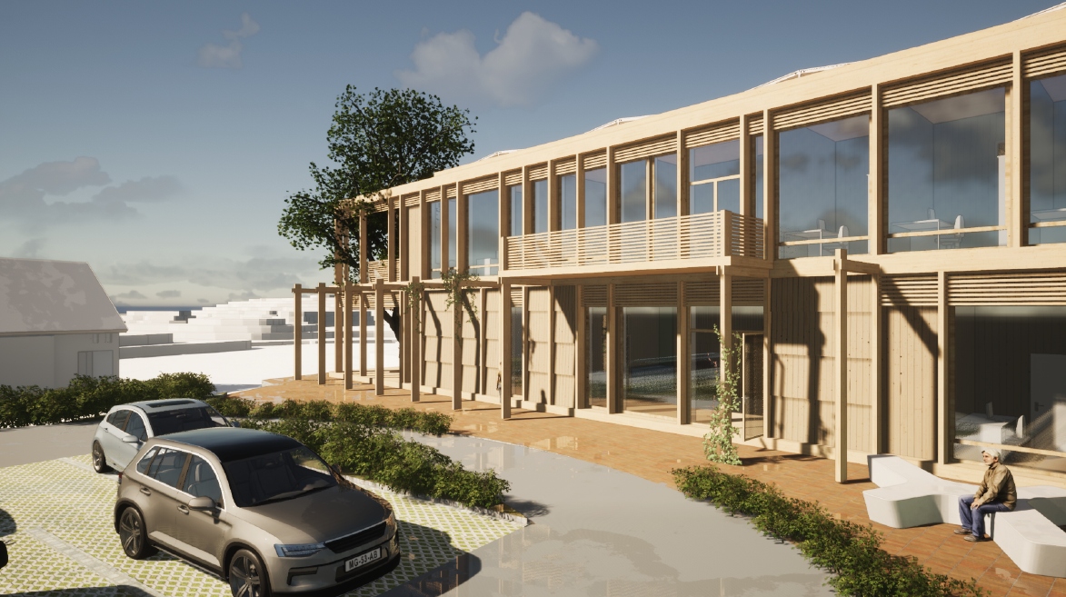 Illustrasjon av nytt bygg på Årabrot miljøpark